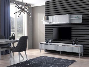 Marmo Sis Gri Yemek Odası