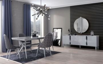 Marmo Sis Gri Yemek Odası